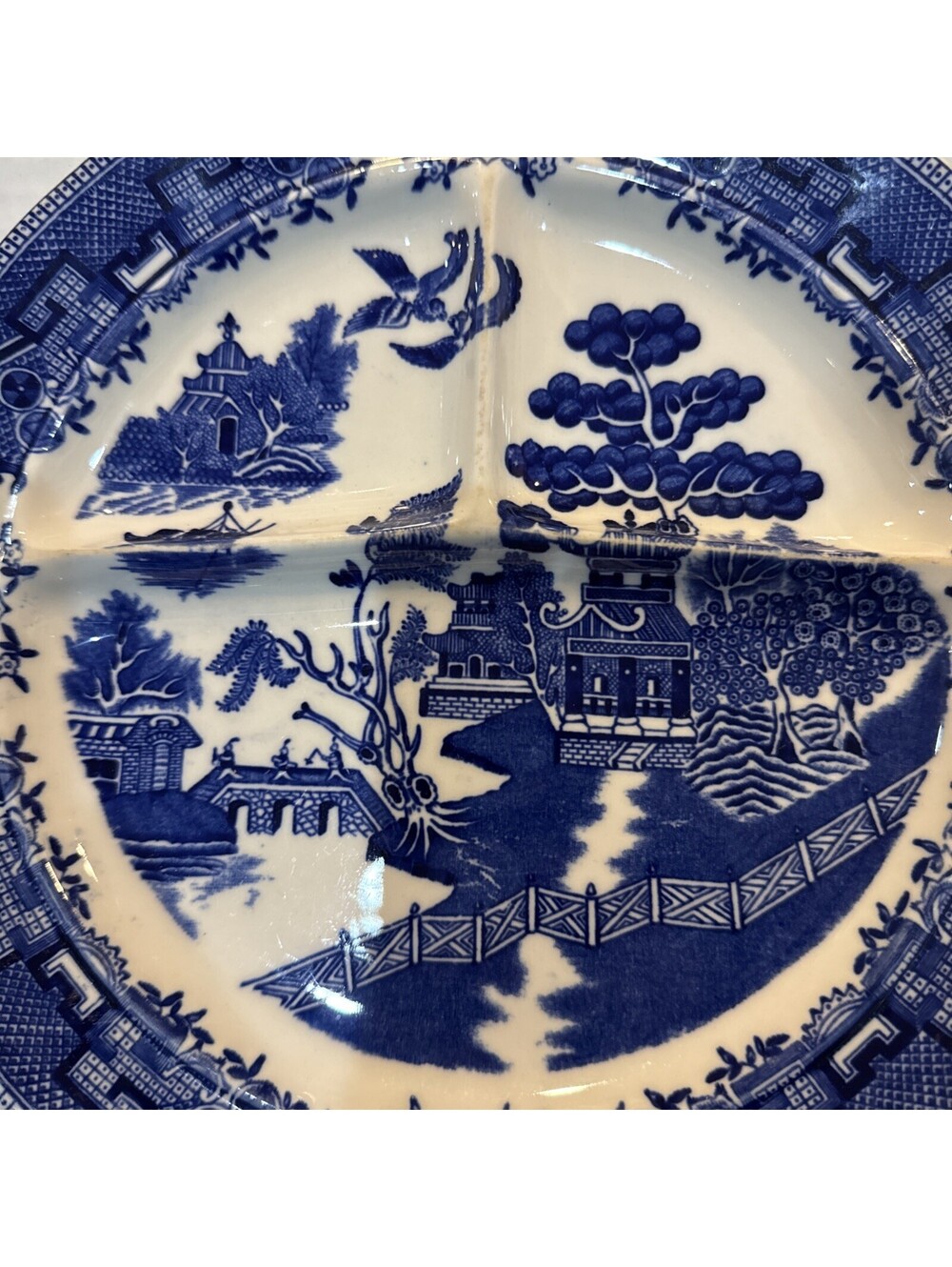 Vintage Blue Willow Ceramic Divided 3-Section Grill Plate Made in Occupied Japan - Picture 2 of 3